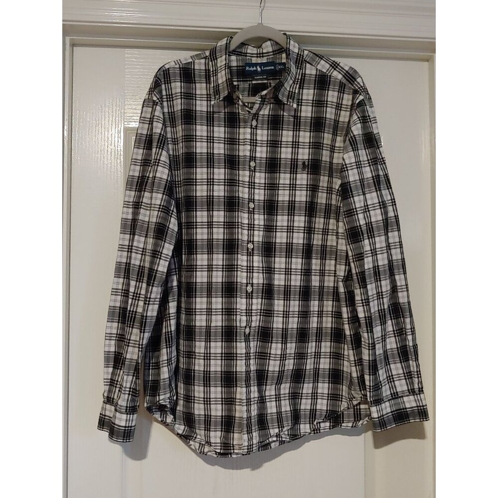 Ralph Lauren Mens Classic Fit Plaid Black Button Shirt XXL Old Money Preppy